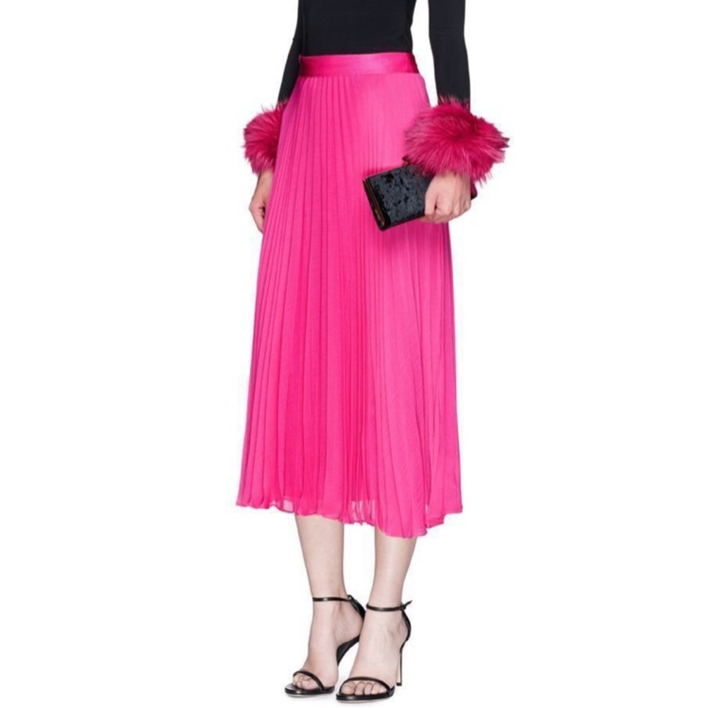 ALICE + OLIVIA ESSIE PLEATED CRÉPON MIDI SKIRT